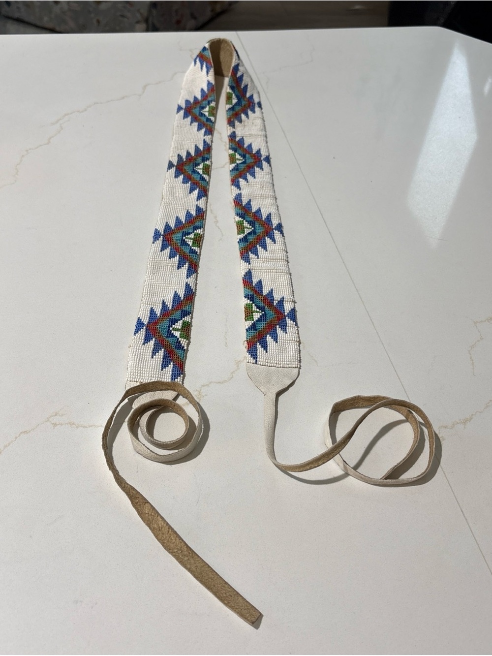 NATIVE AMERICAN BEADED & LEATHER VINTAGE SASH BELT + TIES